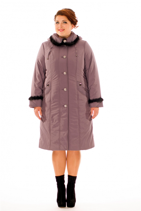 Женское пальто из текстиля с капюшоном, отделка норка 8009991