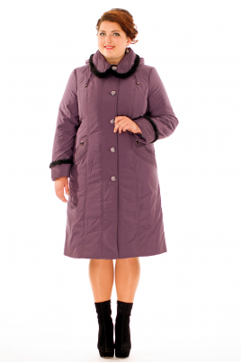 Женское пальто из текстиля с капюшоном, отделка норка
