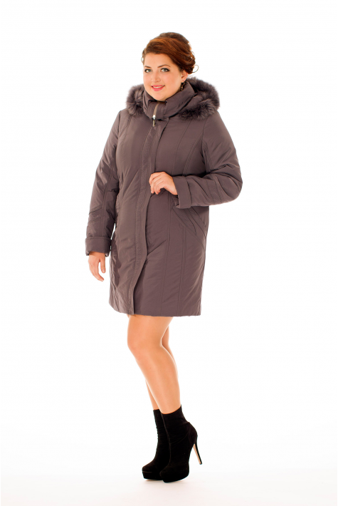 Куртка женская из текстиля с капюшоном, отделка песец 8010011