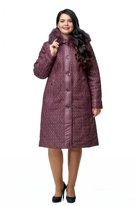 Женское пальто из текстиля с капюшоном, отделка песец 8010018