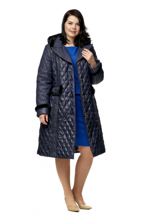 Женское пальто из текстиля с капюшоном, отделка норка 8010038