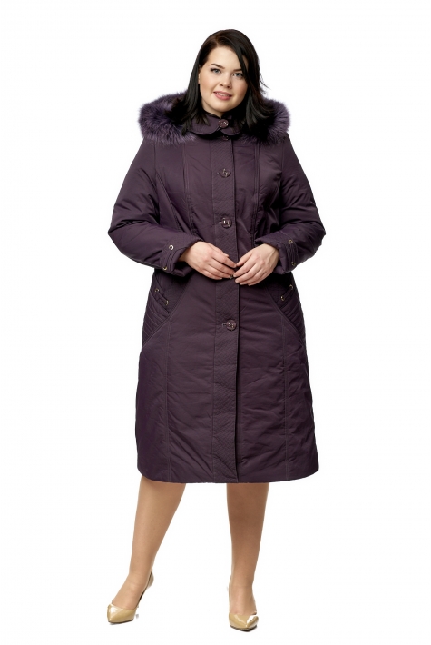 Женское пальто из текстиля с капюшоном, отделка песец 8010080
