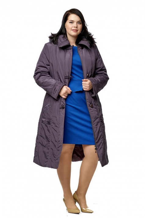 Женское пальто из текстиля с капюшоном, отделка песец 8010518