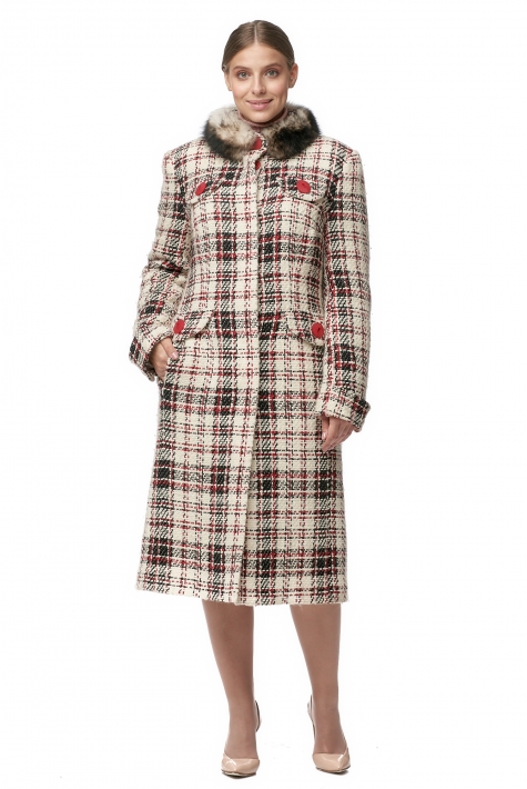 Женское пальто из текстиля с воротником, отделка хорек 8012213