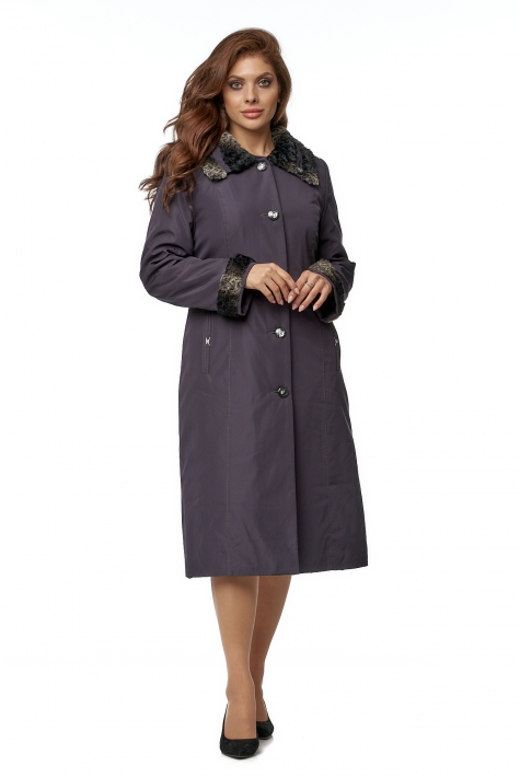Женское пальто из текстиля с капюшоном, отделка искусственный мех 8016443