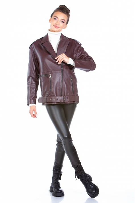 Женская кожаная куртка из натуральной кожи с воротником 8022741