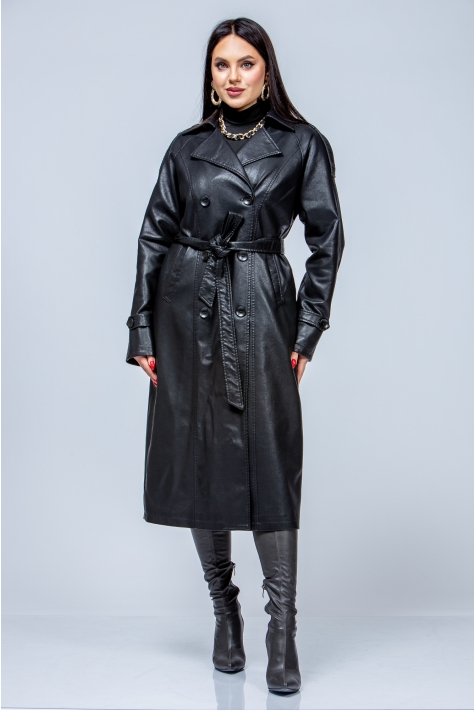 Женское кожаное пальто из эко-кожи с воротником 8023361