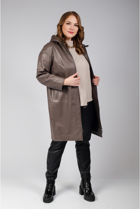 Женское кожаное пальто из натуральной кожи с капюшоном 8023423