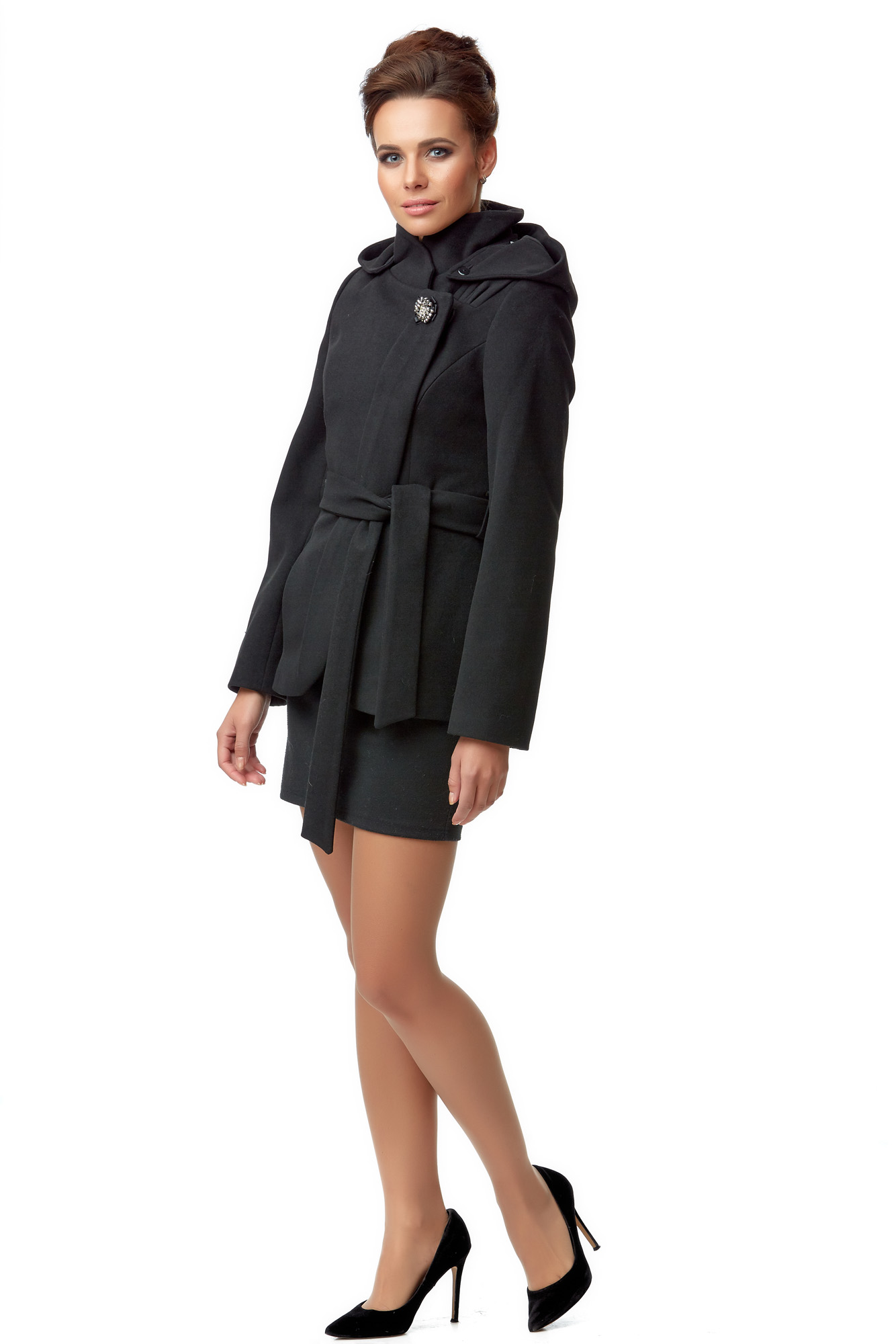 Женское пальто из текстиля с капюшоном 8000940-2