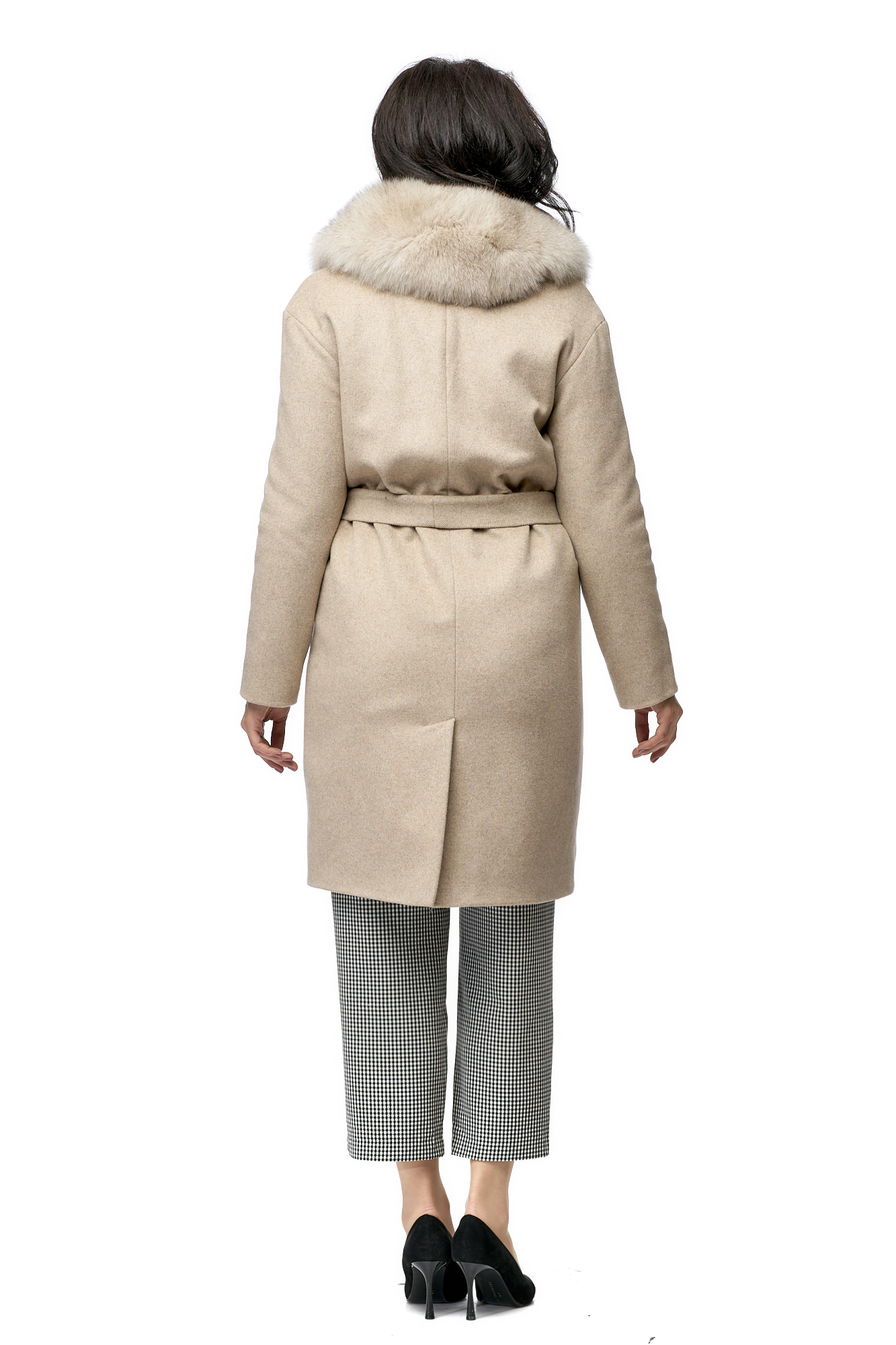 Женское пальто из текстиля с воротником, отделка песец 8001123-3