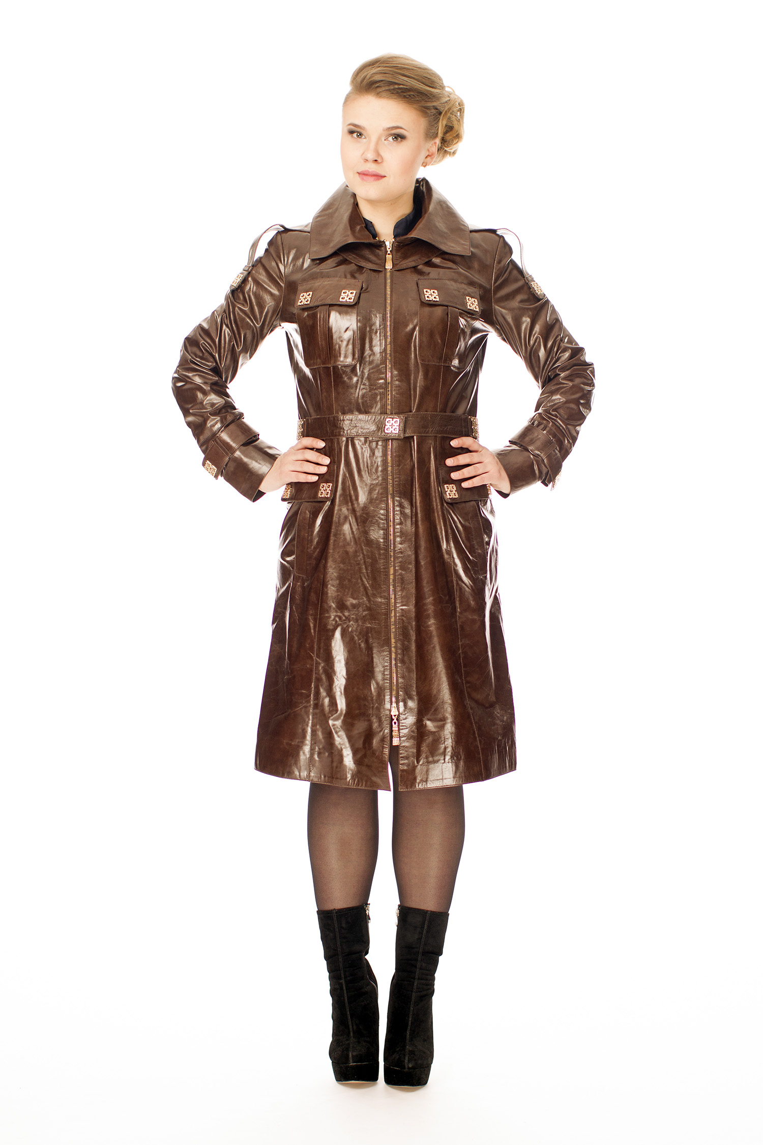 Женское кожаное пальто из натуральной кожи с воротником 8001759-2