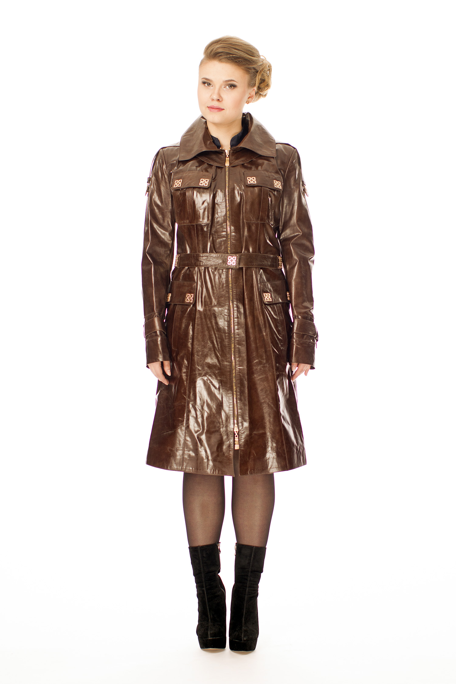 Женское кожаное пальто из натуральной кожи с воротником 8001759-4