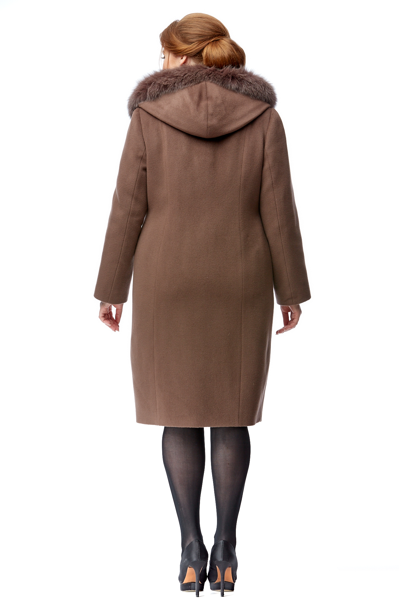 Женское пальто из текстиля с капюшоном, отделка песец 8002318-3