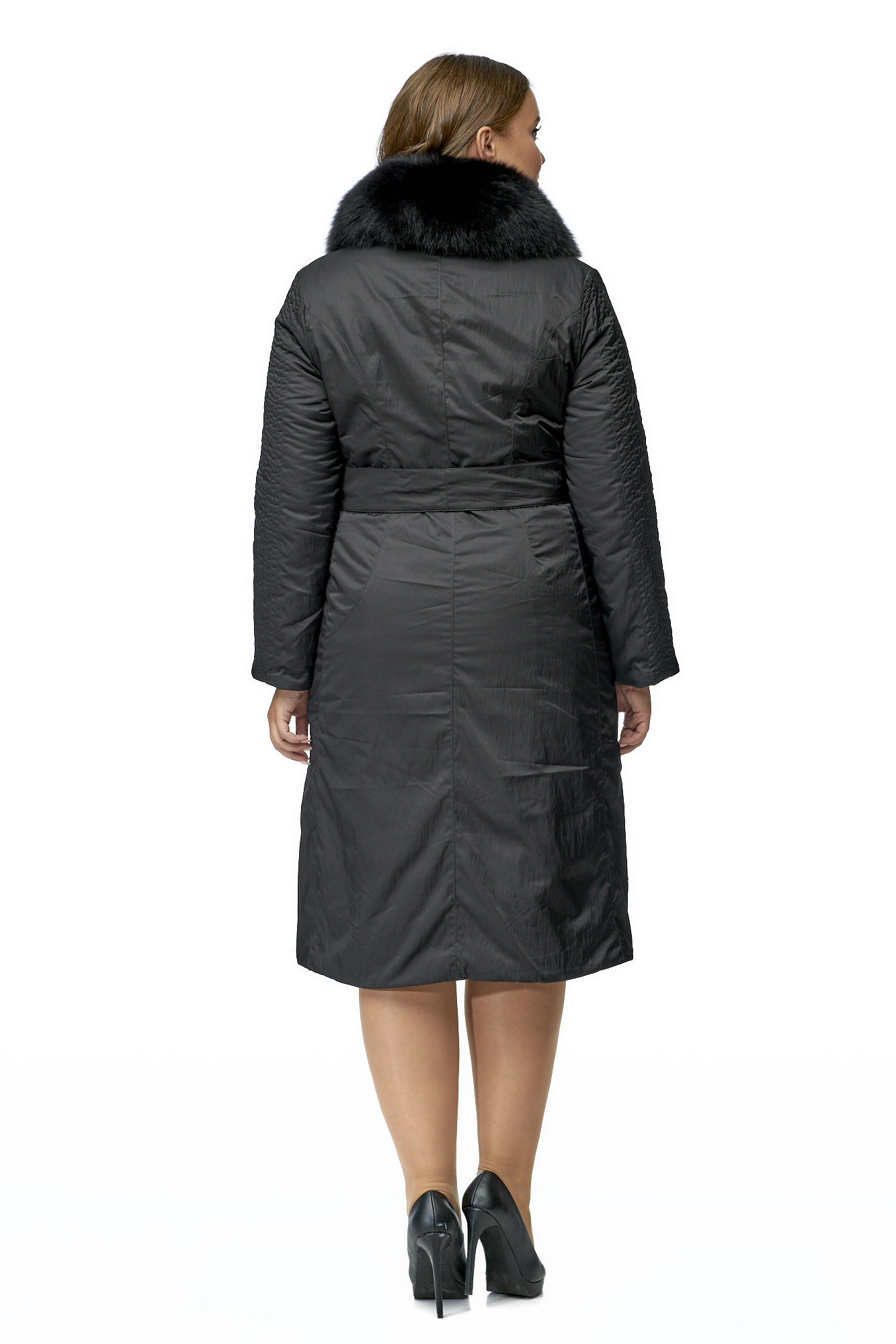 Женское пальто из текстиля с воротником, отделка песец 8003046-3