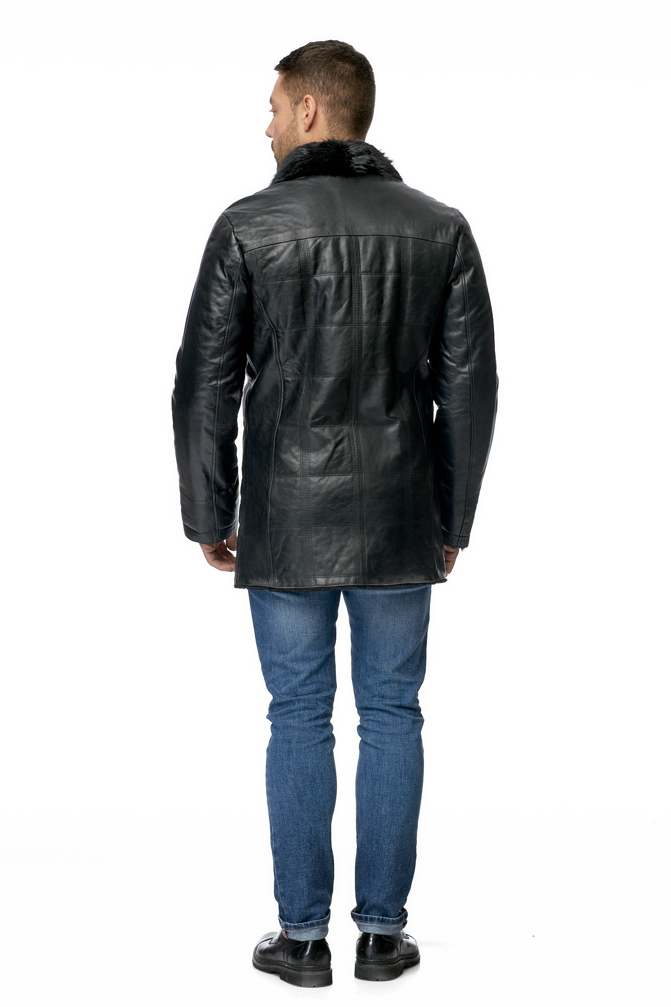 Мужская кожаная куртка из натуральной кожи на меху с воротником, отделка тоскана 8008274-3