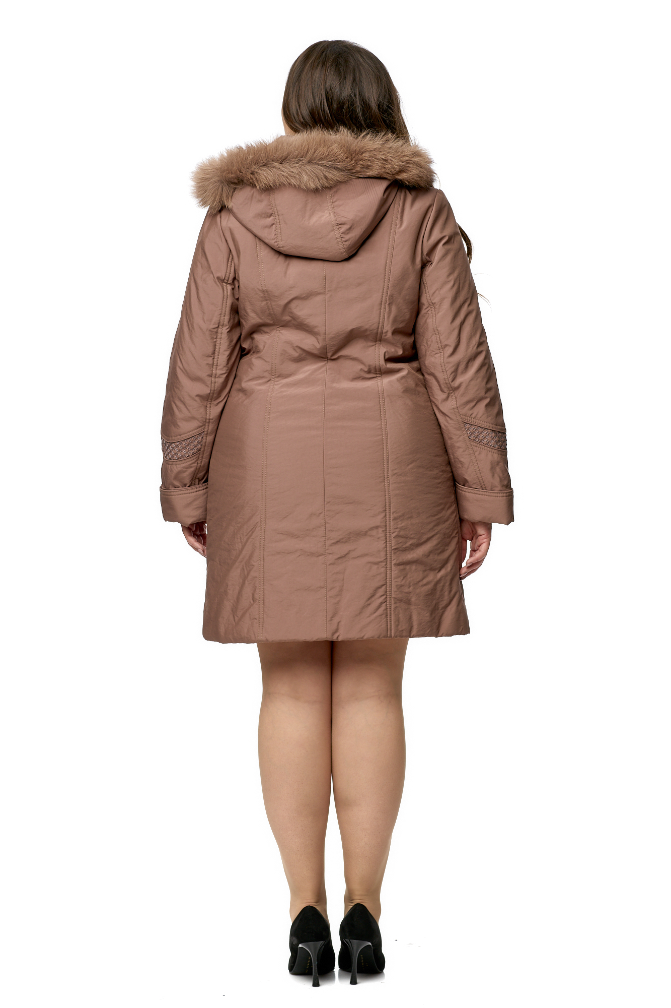 Куртка женская из текстиля с капюшоном, отделка песец 8010014-3