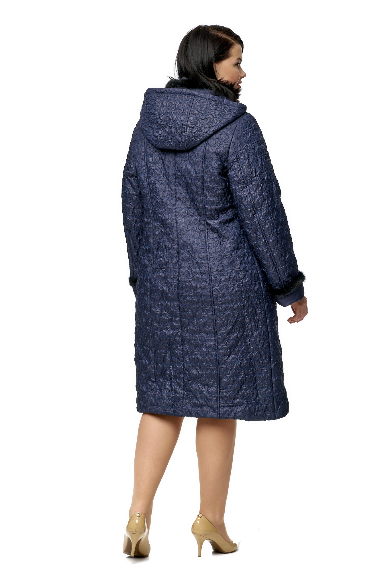 Женское пальто из текстиля с капюшоном, отделка норка 8010075-3