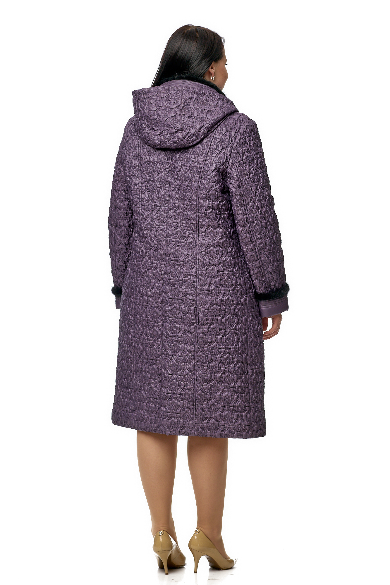 Женское пальто из текстиля с капюшоном, отделка норка 8010076-3