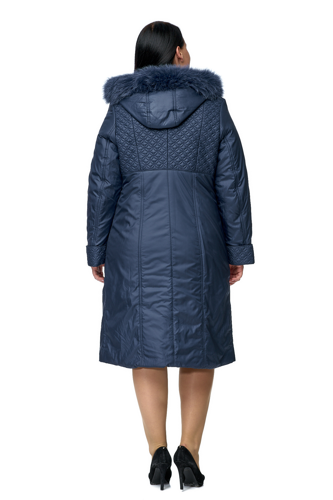 Женское пальто из текстиля с капюшоном, отделка песец 8010106-3