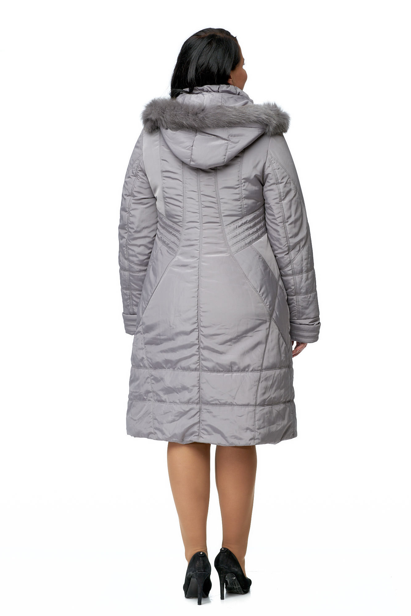 Женское пальто из текстиля с капюшоном, отделка песец 8010634-3